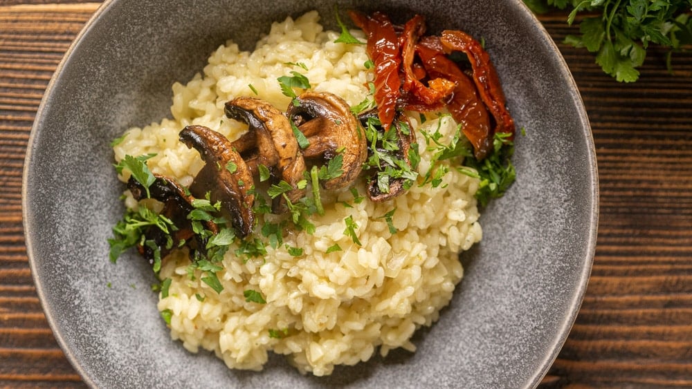 Risotto z pieczarkami w occie balsamicznym